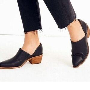 Madewell Black Leather Mules with Brown Heel